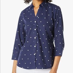 EUC- Foxcroft navy polka dot blouse